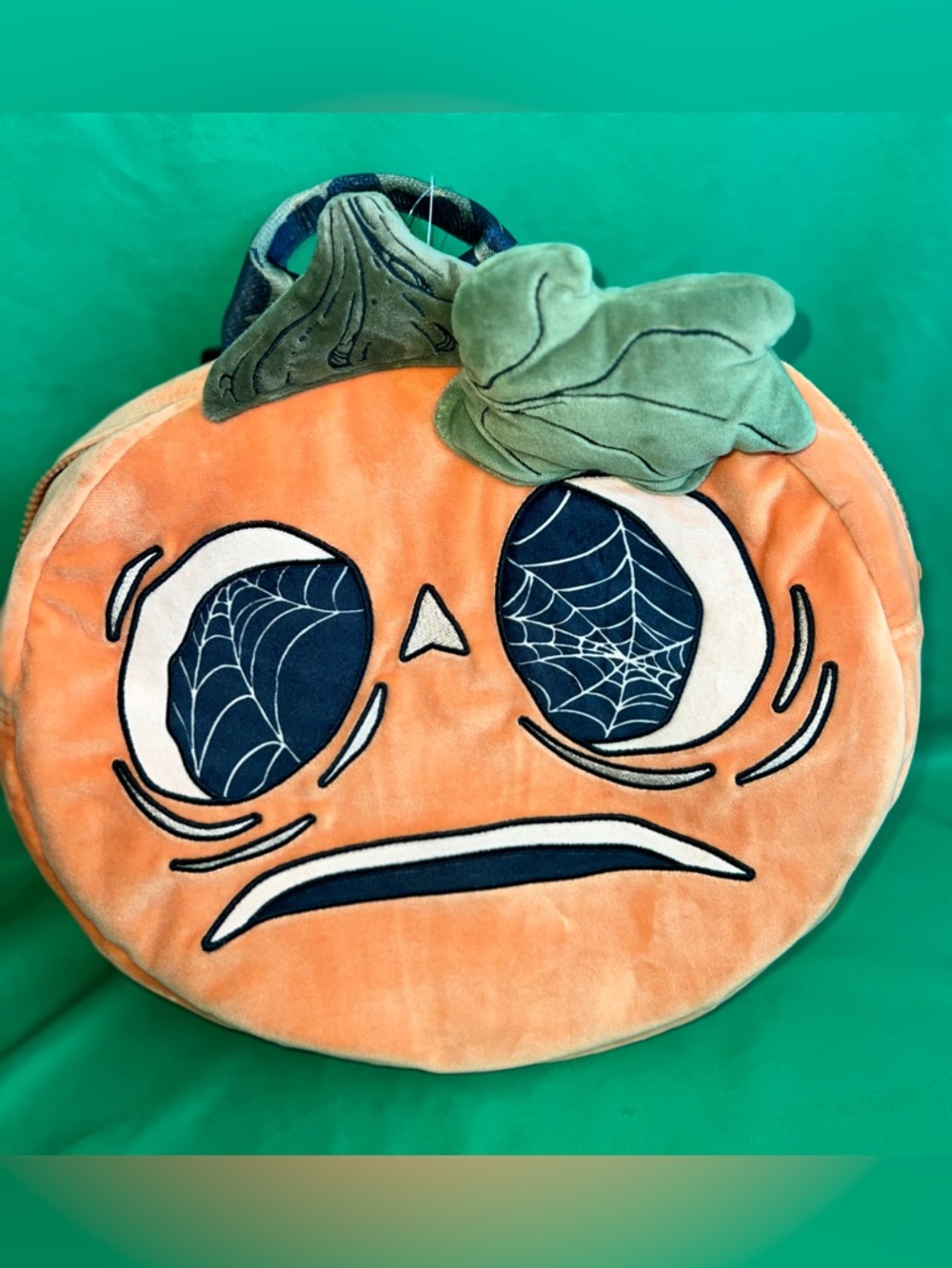 Lil Boo Plush Pumpkin Face Backpack - Orange with Green Accents NWT!